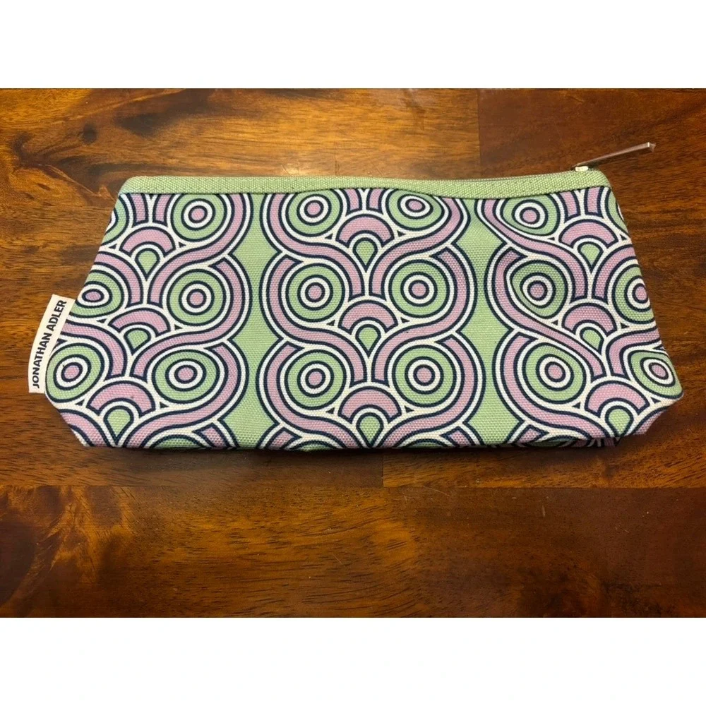 Clinique Jonathan Adler Makeup Bag Green Pink Geometric‎ Zip Pouch